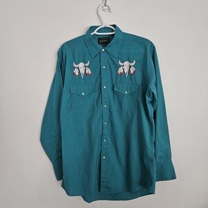 Western Teal Embroidered Men's Shirt